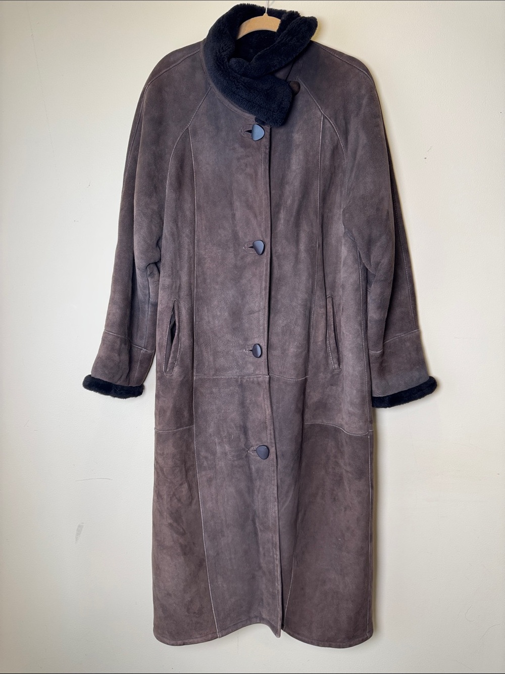 I. J. FOX FURS Boston Vintage Chocolate Brown Suede Shearling Full Length Coat M